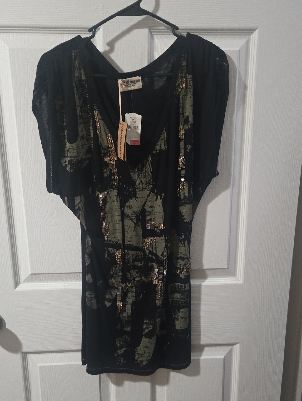 Black Graphic Short Dress with Metallic Accents